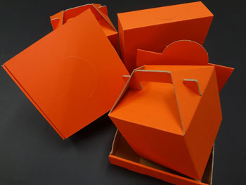 オレンジ色の梱包兼陳列用とギフト用の事例